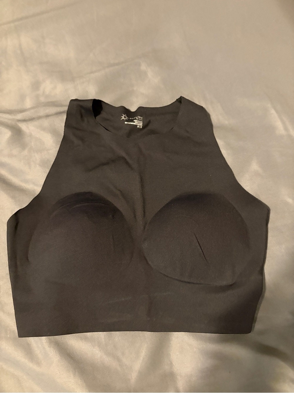 High-Neck Padded Crop Top — Black
